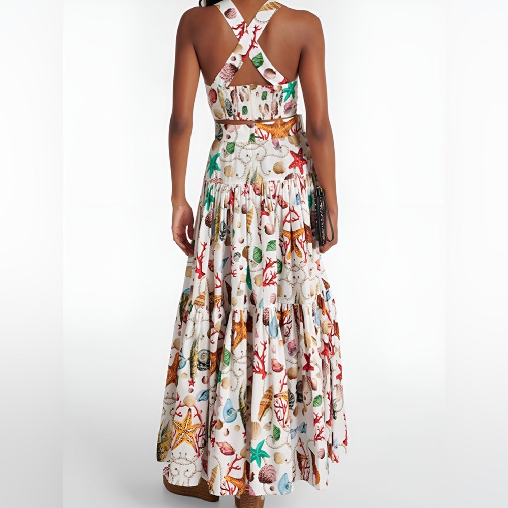 Commense White Floral Shell-Print Crop Top and Maxi Skirt Set - Picture 7 of 15